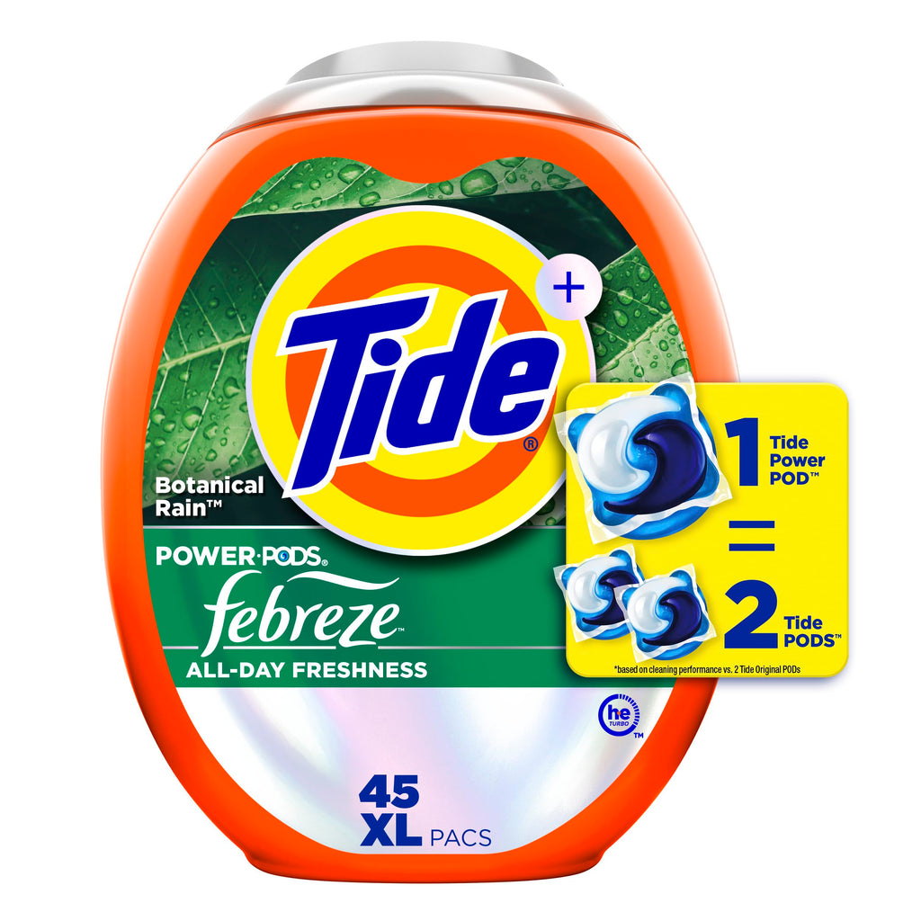 Buy now Tide Power Pods with Febreze Laundry Detergent Pacs, 45 Count, Botanical Rain Scent, All-Day Freshness at indiglob india