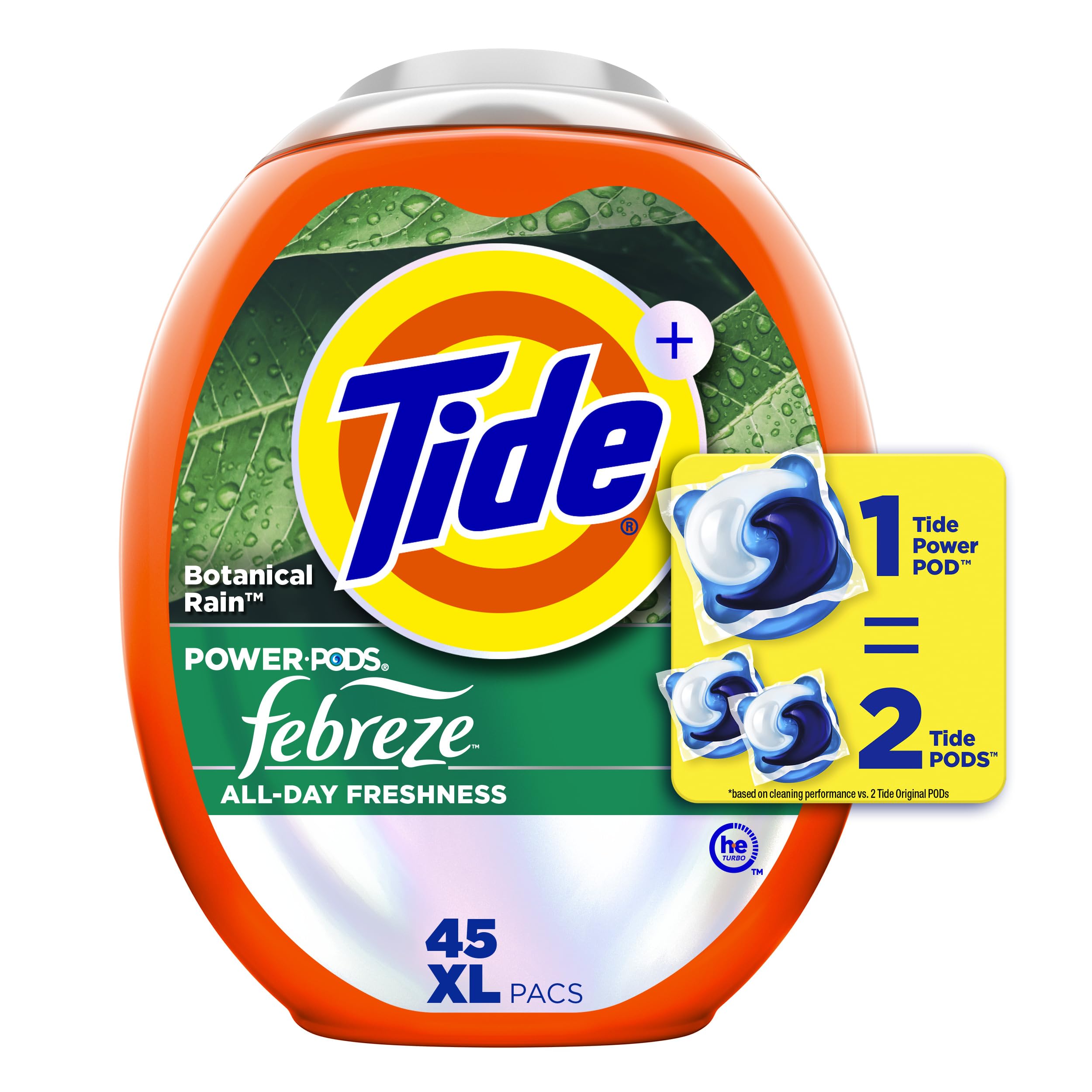 Buy now Tide Power Pods with Febreze Laundry Detergent Pacs, 45 Count, Botanical Rain Scent, All-Day Freshness at indiglob india