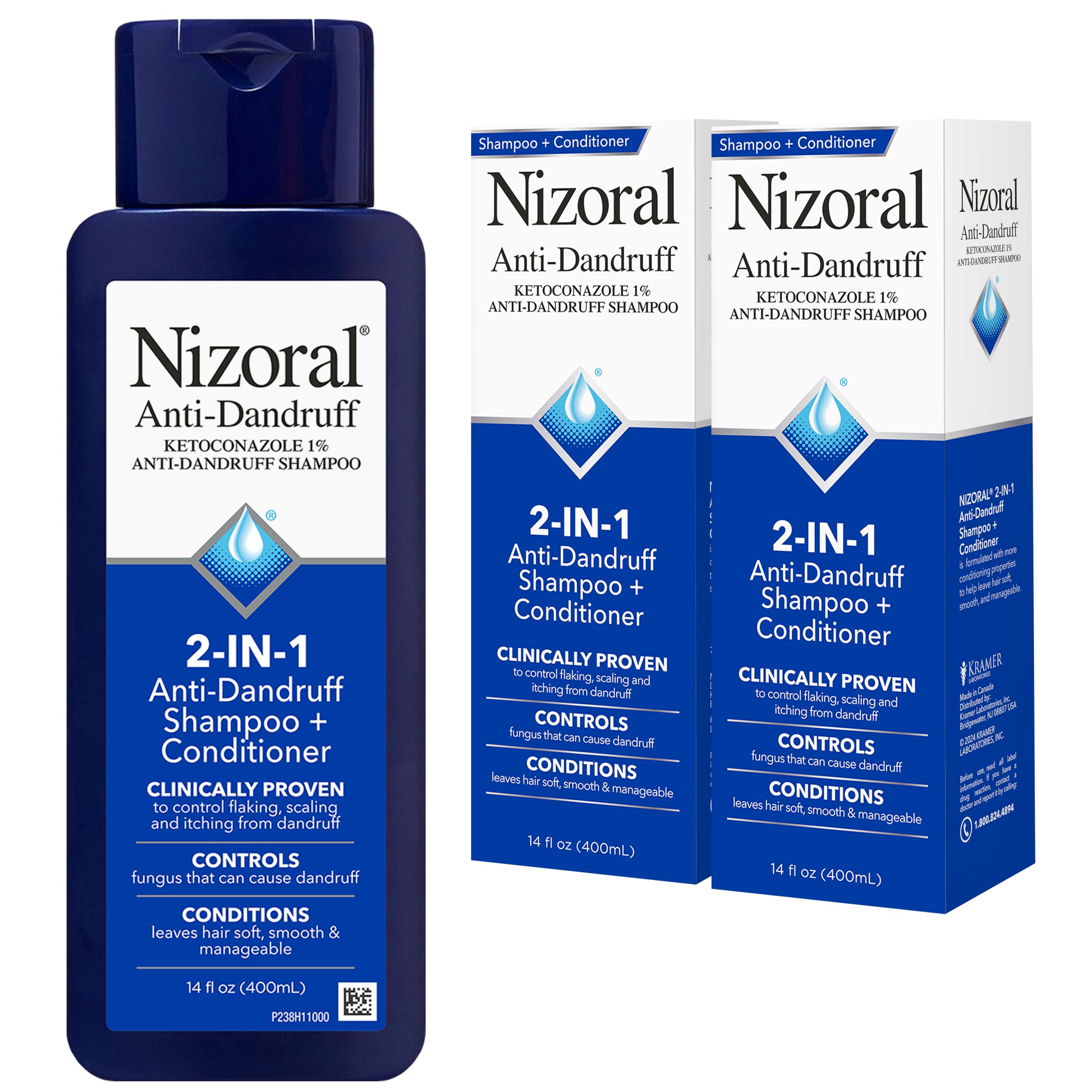 Nizoral 2-in-1 Anti Dandruff Shampoo and Conditioner, 14 Fl Oz, 2 Pack | 1% Ketoconazole, Antifungal, Dandruff Treatment, For All Hair Types