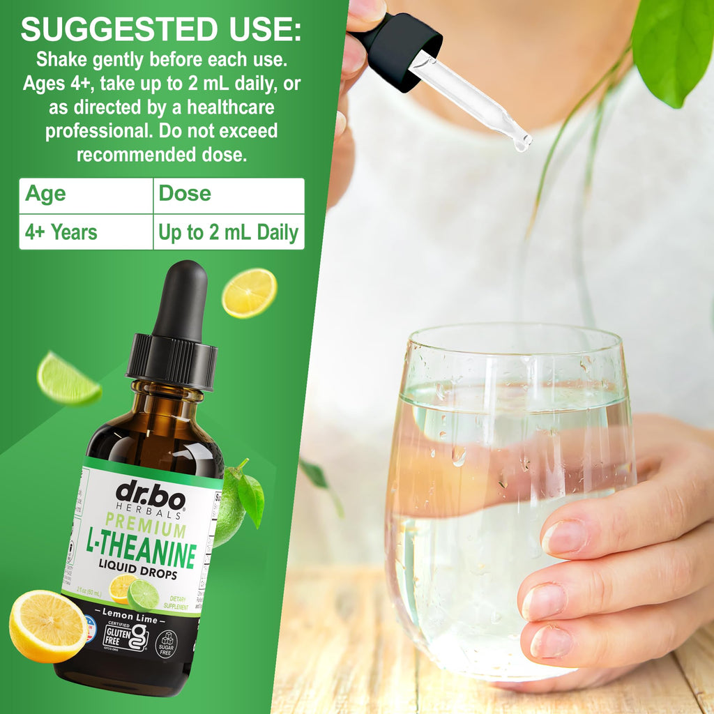 L Theanine 200mg Liquid Drops - Natural Sleep Support & Focus Supplement for Kids & Adults - Vegan, Non-GMO, Gluten Free 200mg Pure L-Theanine Drops Liquid Supplements, Mood Ltheanine for Kids 2 FL Oz