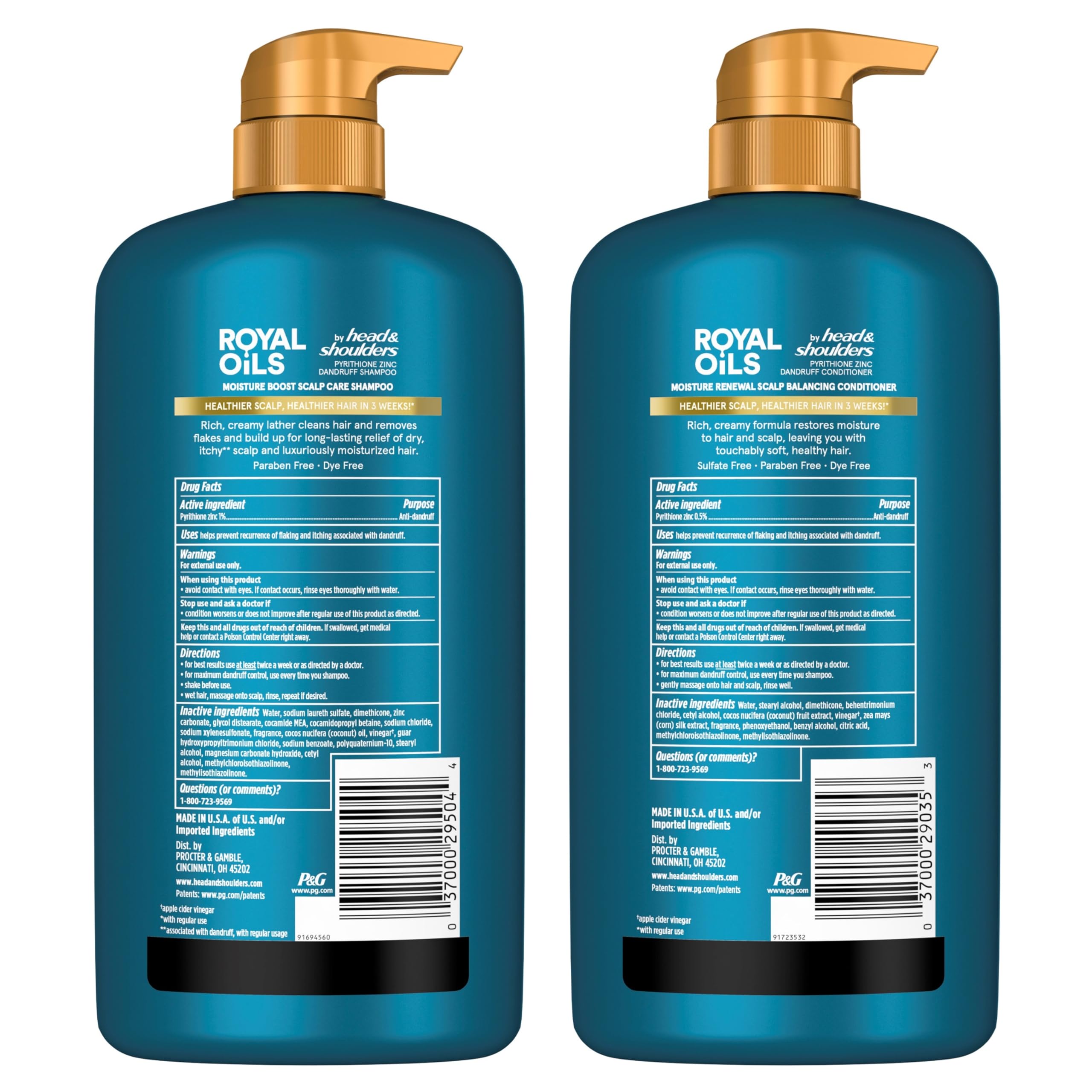 Head & Shoulders Royal Oils Anti-Dandruff Shampoo and Conditioner Twin Pack, 1% Pyrithione Zinc, Curly Hair, Coily Hair, Scalp Relief, Moisture Renewal, 31.4 fl oz Each