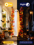 AYGXU Halloween Decorations Outdoor Indoor-5.3ft Hanging Ghost Decor with a Maple Leaf 6.6ft Swing,Ghost Light,Halloween Decor for Tree,Yard,Porch,Garden