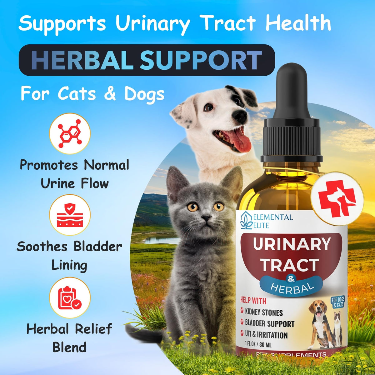 EDUZEBRA Urinary Tract Health Treatment for Dogs & Cats – Natural Herbal UTI Support Drops with Cranberry Extract – Promotes Bladder, Kidney & Digestive Wellness – Support Renal Function