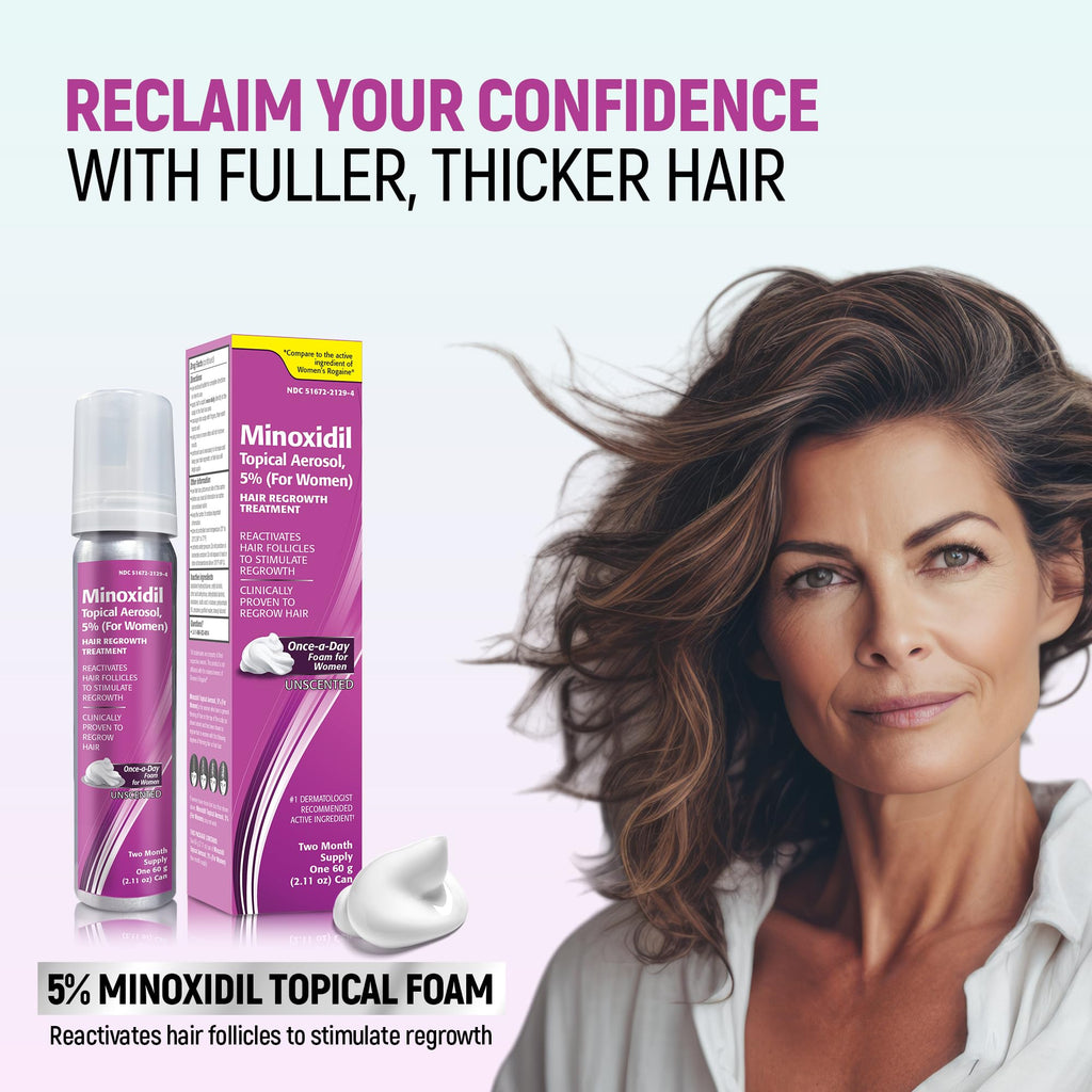 Minoxidil for Women, 2.11 Oz (2 Months Supply) Clinically Proven to Regrow Hair, Topical Aerosol Foam 5%, Hair Thinning Treatment