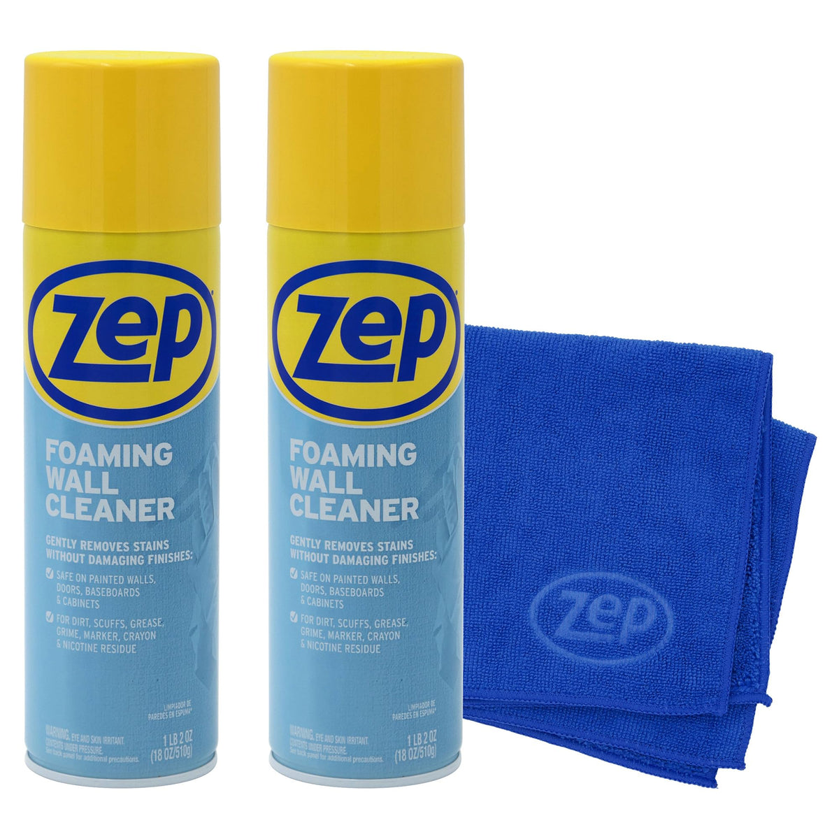 Zep Foaming Wall Cleaner 18oz 2-Pack with Blue Microfiber Rag