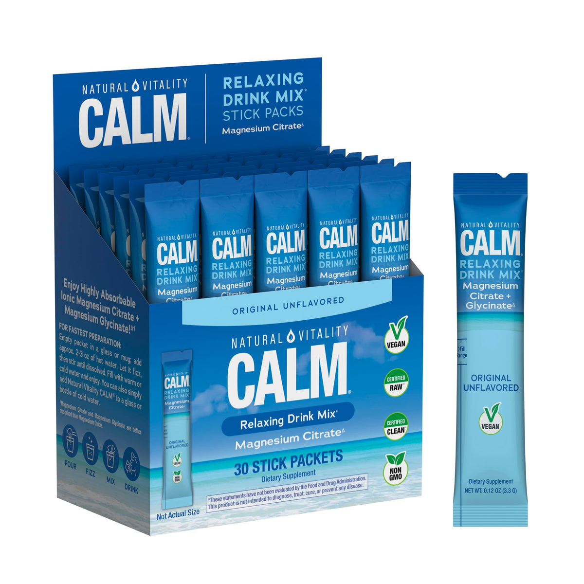 Natural Vitality Calm Magnesium Stick Packets | Relaxing Drink Mix Powder