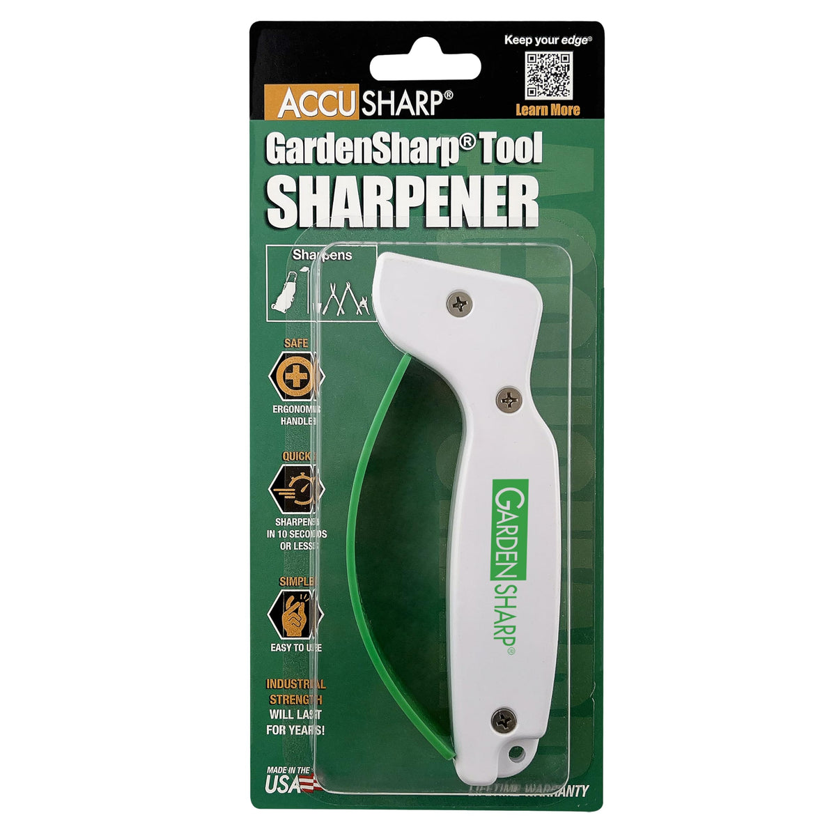 AccuSharp Garden Tool Sharpener, Diamond-Honed Tungsten Carbide Blades, Restores, Repairs, Sharpens & Hones Lawnmower Blades, Secateurs, Limb Loppers, Hoes, Shovels, and Scythes