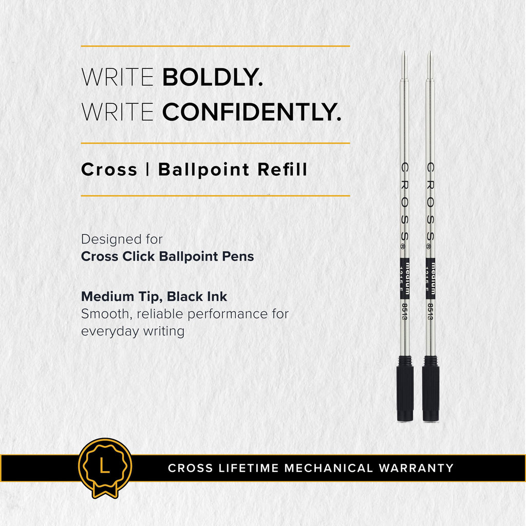 Cross Ballpoint Pen Refill, Black, Medium Point, 2-Pack Refill Set