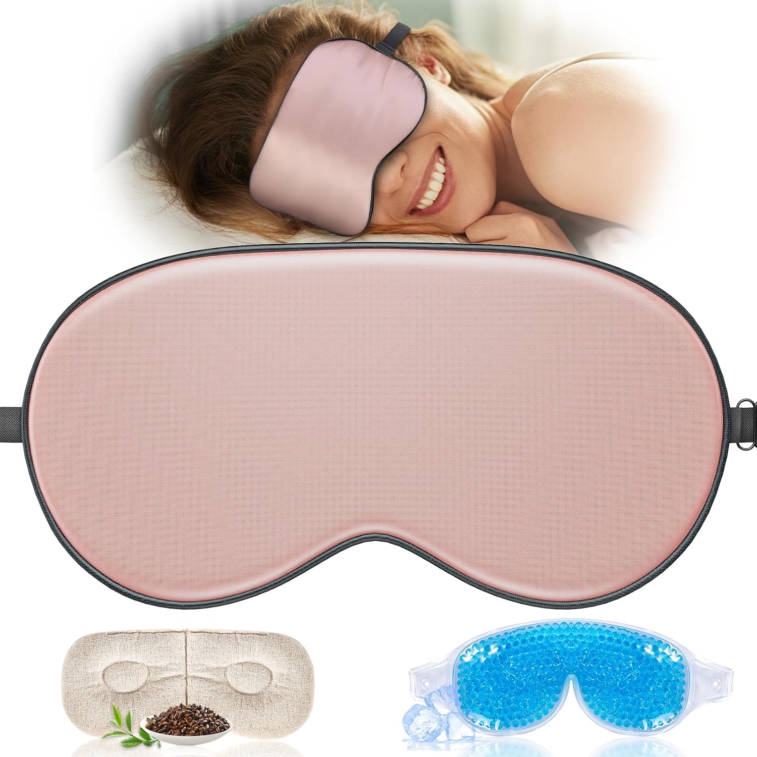 Buy now Heated Eye Mask (2-Packs), Moist Warm Compress Microwave with Flaxseed Cassia Seed, Weighted Eye Mask for Sleeping, Dry Eyes, Stye Eye Treatment, Relief Eye Fatigue (Black&Grey) 3 in 1 Pink at indiglob india