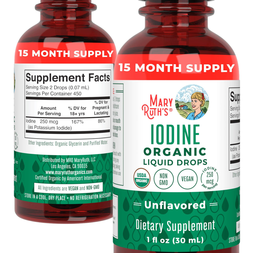 MaryRuth's Organic Iodine Liquid Drops, Potassium Iodide, 15 Month Supply | Potassium Iodide, 1 Year Supply, 450 Servings, Thyroid Health, USDA Organic