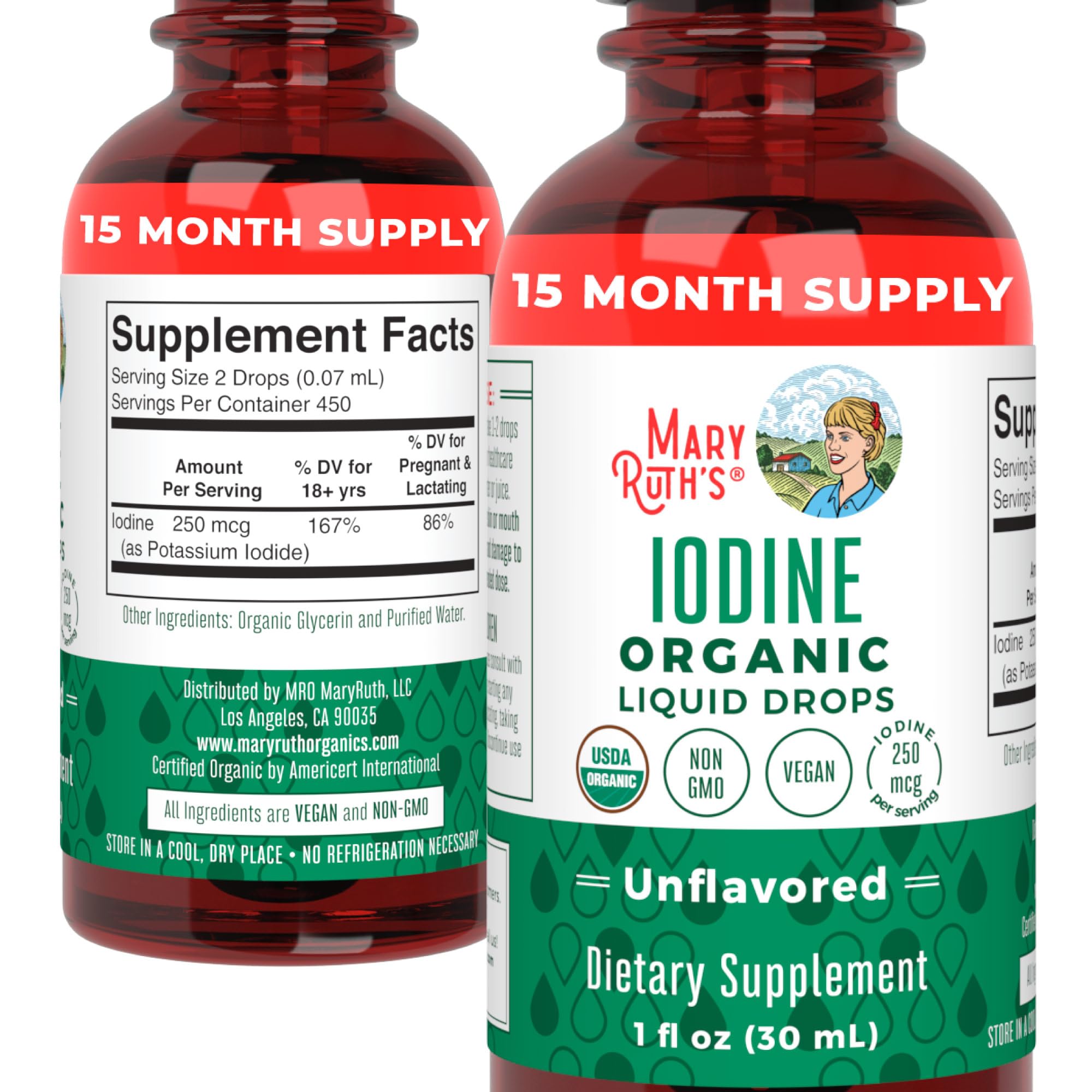 MaryRuth's Organic Iodine Liquid Drops, Potassium Iodide, 15 Month Supply | Potassium Iodide, 1 Year Supply, 450 Servings, Thyroid Health, USDA Organic