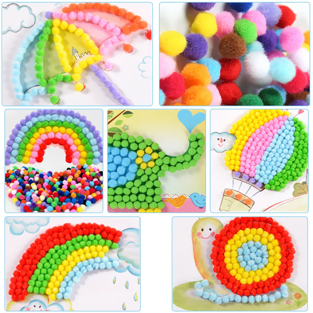 Acerich 2000 Pcs 1cm Assorted Pompoms Multicolor Arts and Crafts Fuzzy Pom Poms Balls for DIY Creative Crafts Decorations