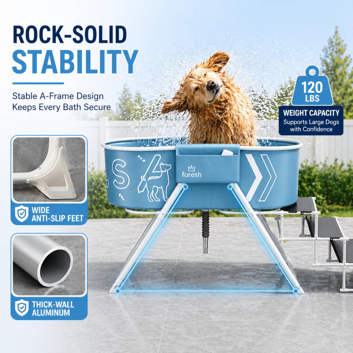 Furesh Foldable Dog Washing Station for Large Dogs with Stairs