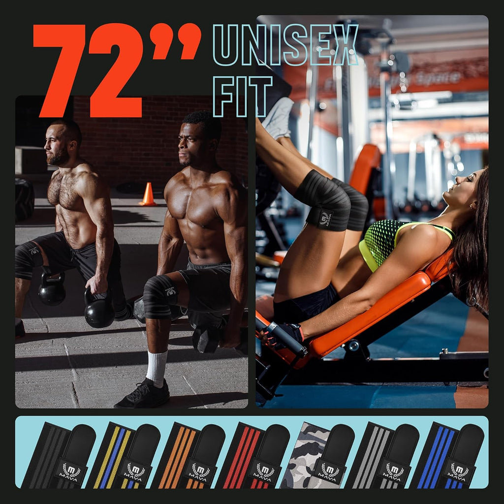 Buy now Mava Sports Knee Wraps (Pair) for Men & Women | Ideal for Cross Training, WODs, Gym Workouts, Weightlifting, Fitness & Powerlifting | Knee Straps for Squats | 72" Compression & Elastic Support at indiglob india