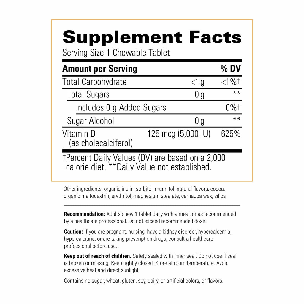Integrative Therapeutics Vitamin D3 125mcg, Chocolate, 90 Tablets