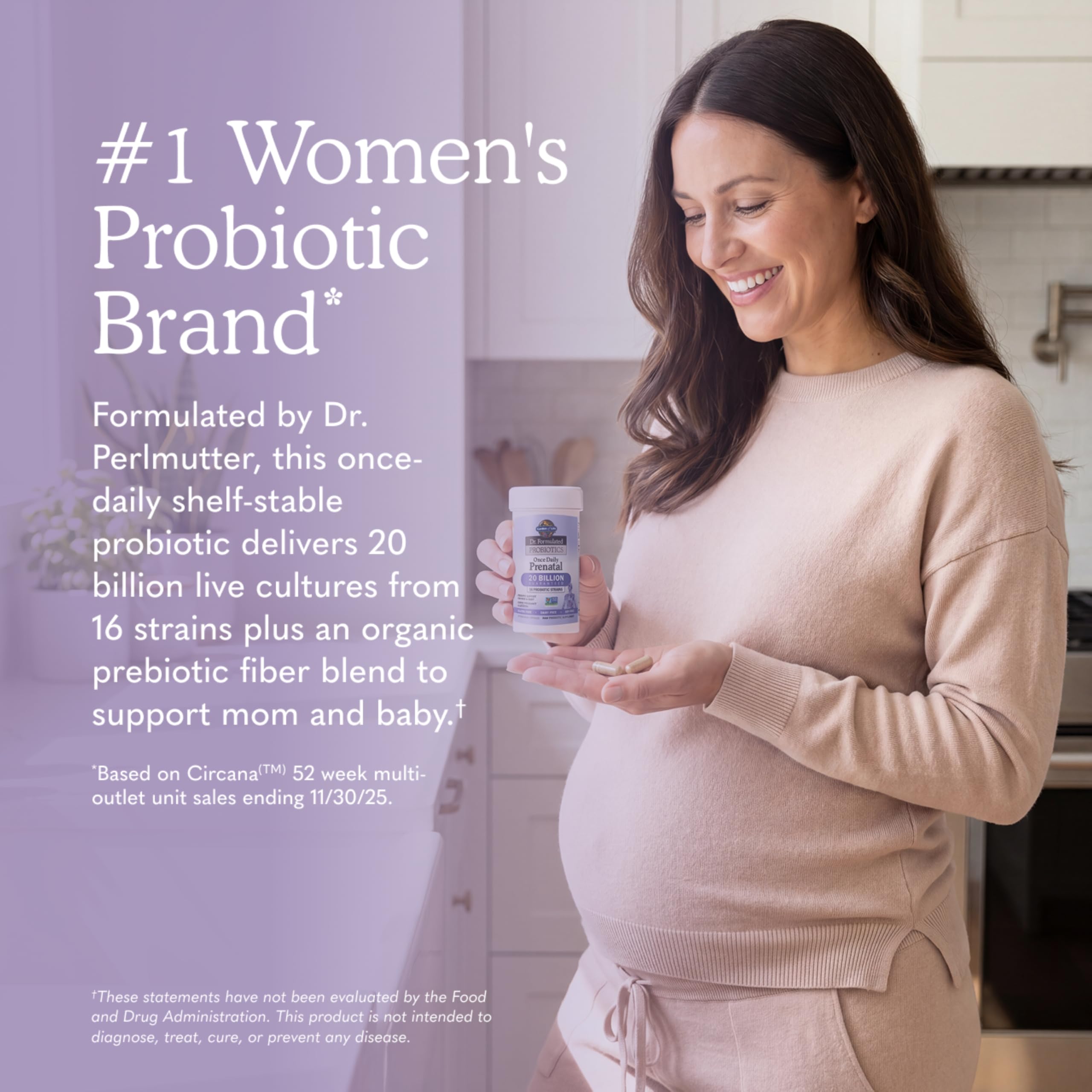 Garden of Life Dr. Formulated Probiotics Once Daily Prenatal - Acidophilus and Bifidobacteria Probiotic Support for Mom and Baby – Shelf Stable - Gluten, Dairy, and Soy-Free - 30 Vegetarian Capsules