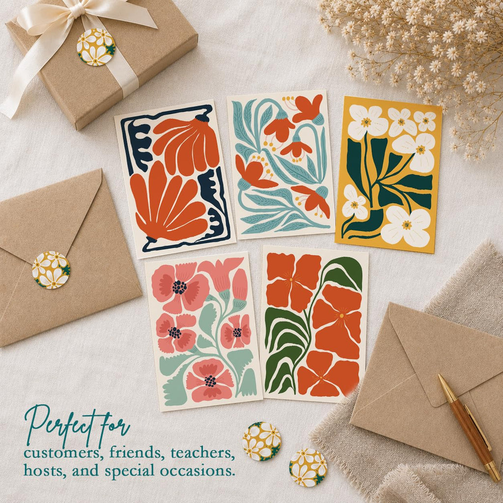 AUDREE Blank Cards with Envelopes, Modern Abstract Flowers 50 Pack