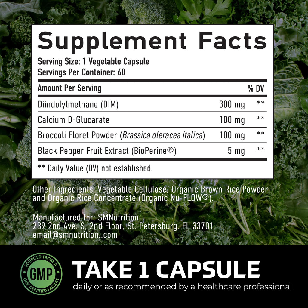 DIM Supplement for Men 300mg, Estrogen Blocker & Aromatase Inhibitor, 60 Ct | Extra Strength Men’s Hormone Balance & Fitness Booster, Diindolylmethane Plus CDG & Broccoli Floret, Gluten-Free, 60 Capsules