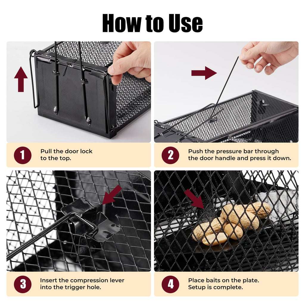 2 Pack Humane Rat Traps 12.5"x5.5"x4.5", Reusable Mouse Traps for Indoor/Outdoor Use, No-Kill Live Capture for Chipmunks, Rats, Mice