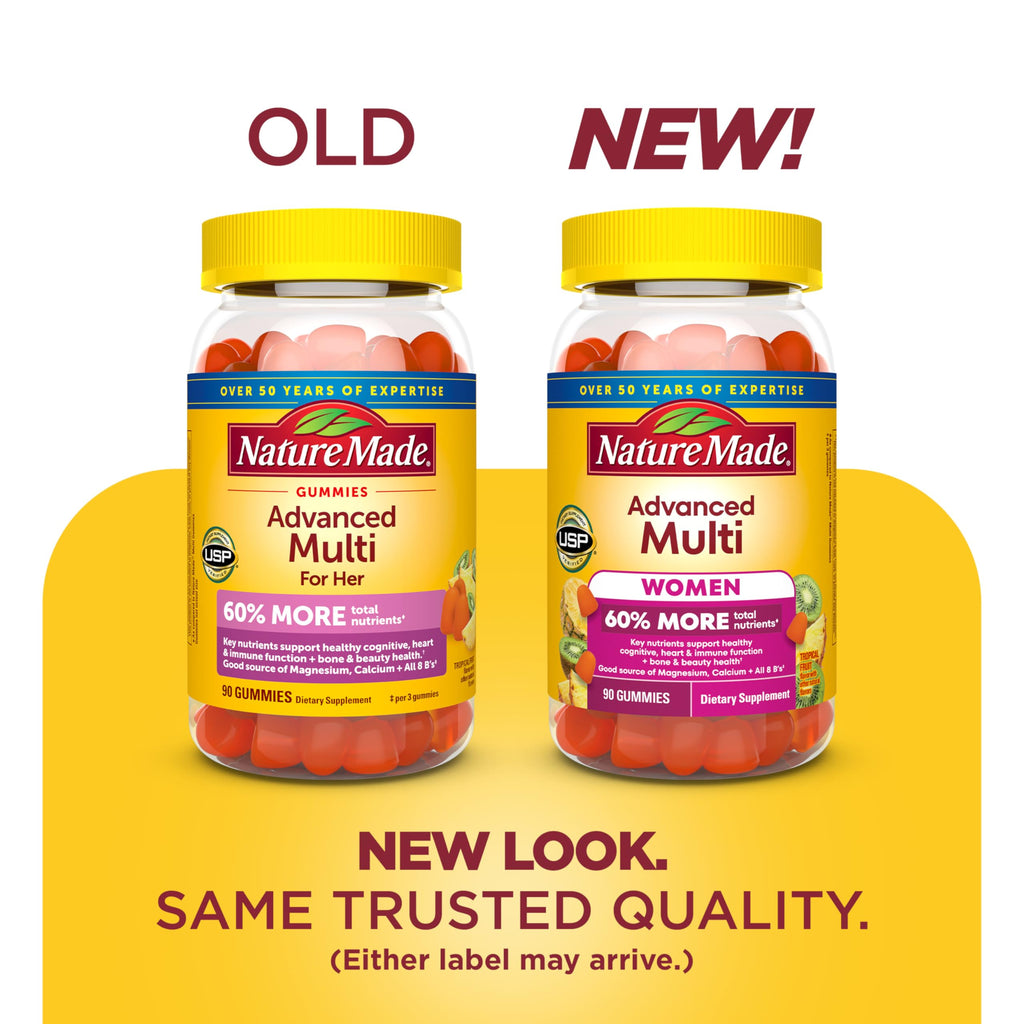 Nature Made Advanced Womens Gummy Multivitamins, 90 Multi Vitamin Gummies | Multivitamin Gummies for Women with Magnesium Citrate, Calcium, & B Vitamins, Daily Nutritional Support, 30 Day Supply