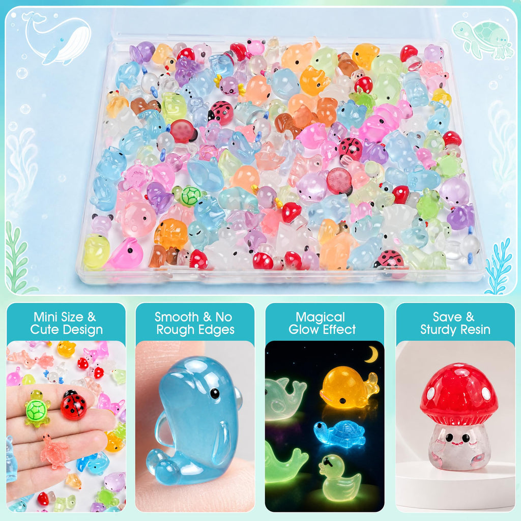 120PCS Mini Resin Animals Bulk, 24 Styles Glow in The Dark Animal Figures