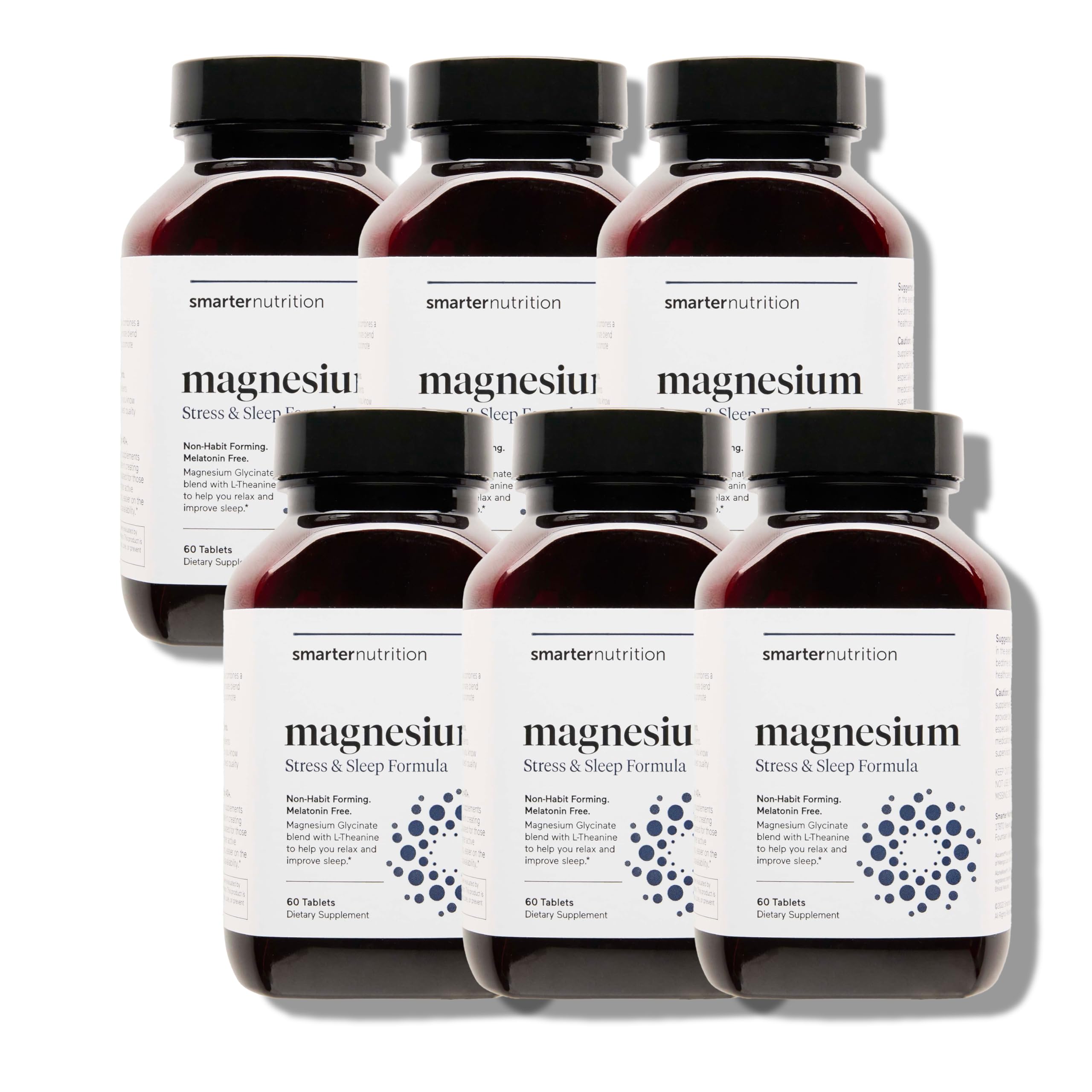 Smarter Nutrition Magnesium Complex - Chelated Magnesium Glycinate with Citrate, Malate and L-Theanine for Sleep, Muscle Relaxation and Stress Support - Non-GMO - 360 Tablets[180DaySupply]