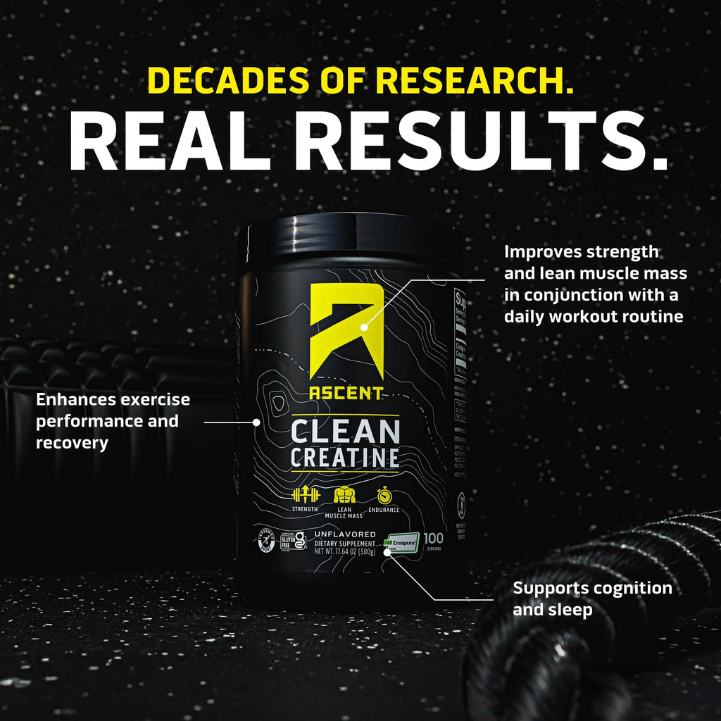 Ascent Clean Creatine Monohydrate, Creapure, Unflavored, 100 Servings