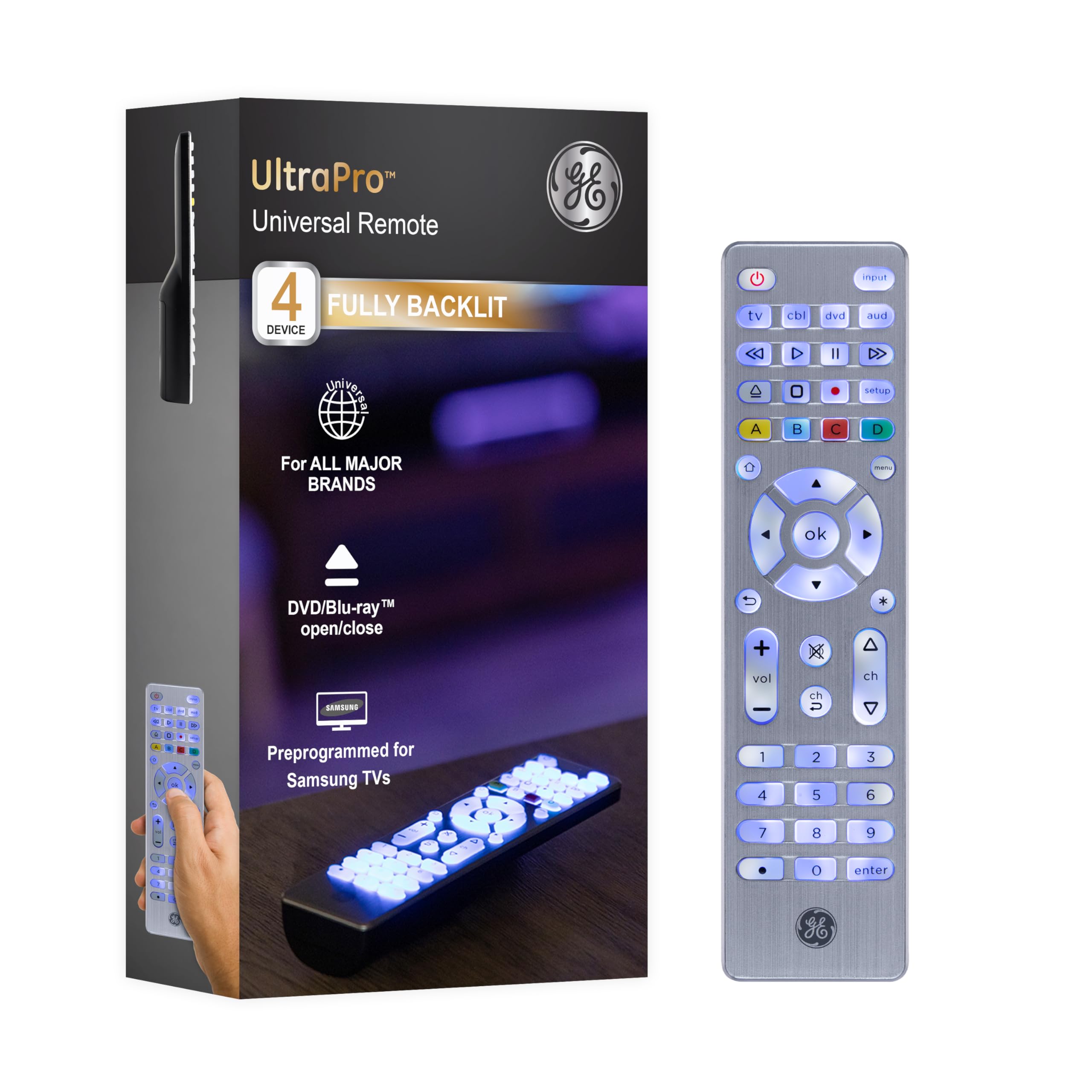 Buy now GE Universal Remote Control, Samsung TV Remote,Universal TV Remote for Roku TV, Vizio, LG, Sony, Sharp, Roku, Apple TV, TCL, Panasonic, Smart TVs, Streaming Players, Blu-ray, DVD, 4-Device, Gold,48845 4 Device Silver at indiglob india