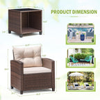 Devoko 3 Pieces Patio Furniture Set Outdoor Wicker Chairs and Table, Beige