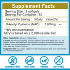 NAC Supplement N-Acetyl Cysteine | High Absorption NAC 1200mg Softgels for Liver & Kidney Detox, Immune Support & Antioxidants | Vegan Capsules | 2 Month Supply | Non-GMO | Gluten Free | 120 Count