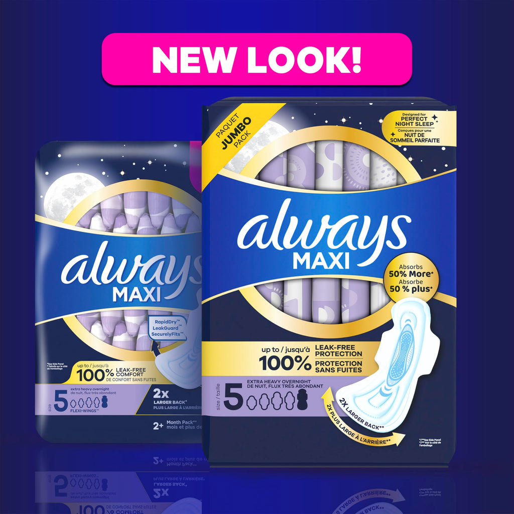 Buy now Always Maxi Feminine Pads For Women, Size 5 Extra Heavy Overnight Absorbency, With Wings, Unscented, Pack Of 20 at indiglob india