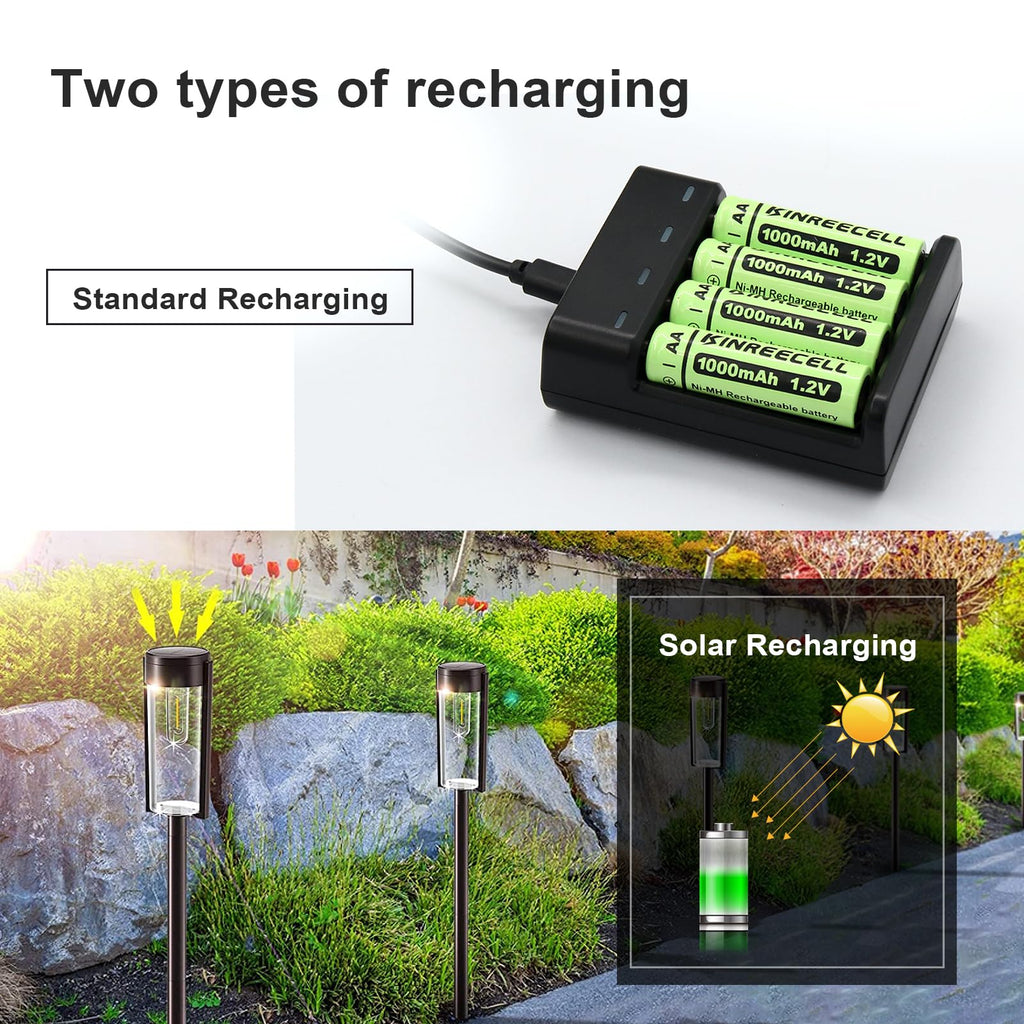 Rechargeable Solar AA 1000mAh Batteries for Outdoor Solar Lights