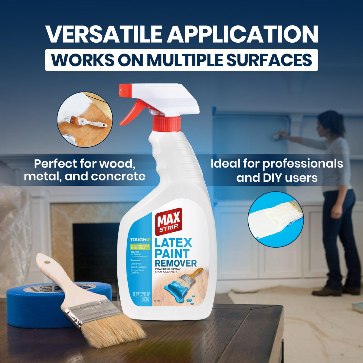Max Strip Latex Paint Remover Gel Spray, Multi-Surface Safe, 22 fl oz