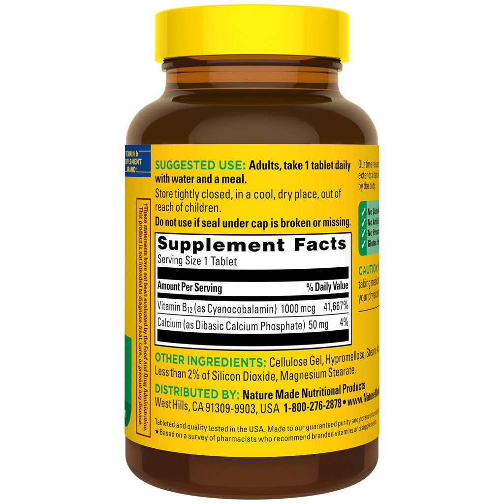 Nature Made Vitamin B12 1000 mcg Time Release Tablets, 160 Tablets | B12 Vitamins for Women and Men, Dietary Supplement for Energy Metabolism Support, Gluten Free, 160 Day Supply