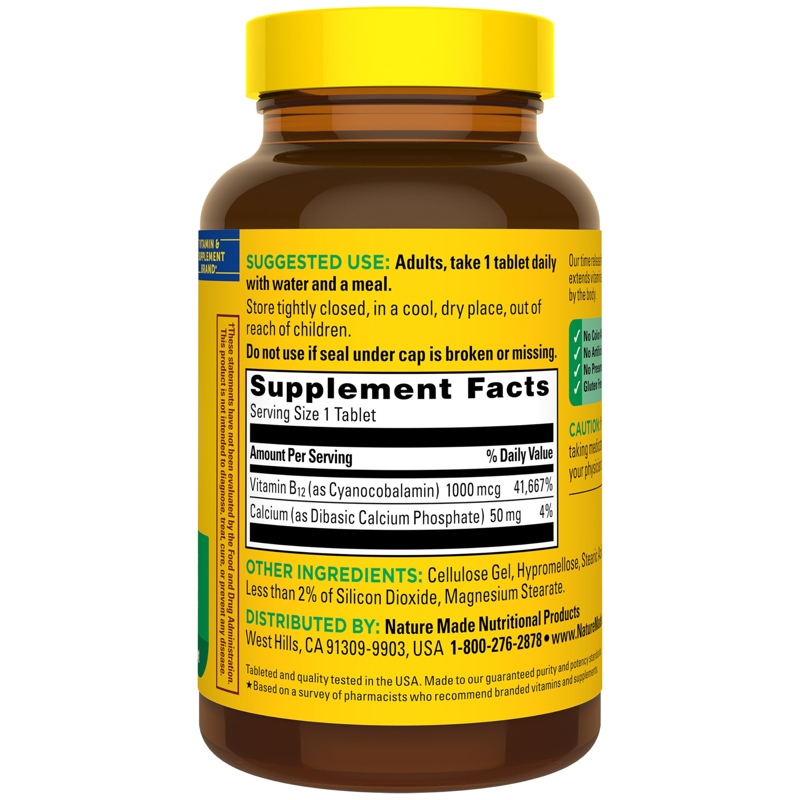 Nature Made Vitamin B12 1000 mcg Time Release Tablets, 160 Tablets | B12 Vitamins for Women and Men, Dietary Supplement for Energy Metabolism Support, Gluten Free, 160 Day Supply