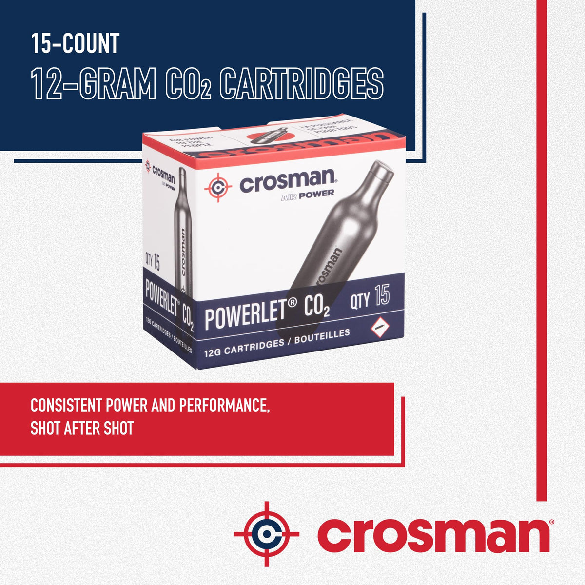 Crosman 15-Count CO2 Cartridges for Air Rifles and Air Pistols