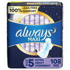 Buy now Always Maxi Overnight Pads with Wings for Women, Size 5, Extra Heavy Overnight Absorbency, Unscented, 36 Count Size 5 108 at indiglob india