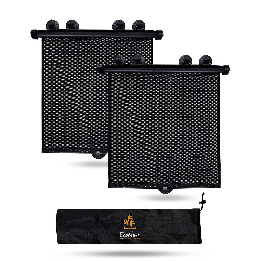 Buy now EcoNour Car Side Window Sun Shade (2 Pack) | Retractable Roller Sunshade for Kids | Baby Car Window Shades for UV and Sun Glare Protection | Baby Travel Accessories (15"x17") at indiglob india
