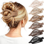 4 PCS Large Flat Hair Clips for Women Girls, French Concord Lay Down Claw Clips for Thick Thin Hair, Comfortable Curved Flat Clip, Leopard Print Stylish Strong Hold Hair Accessories, Tortoise