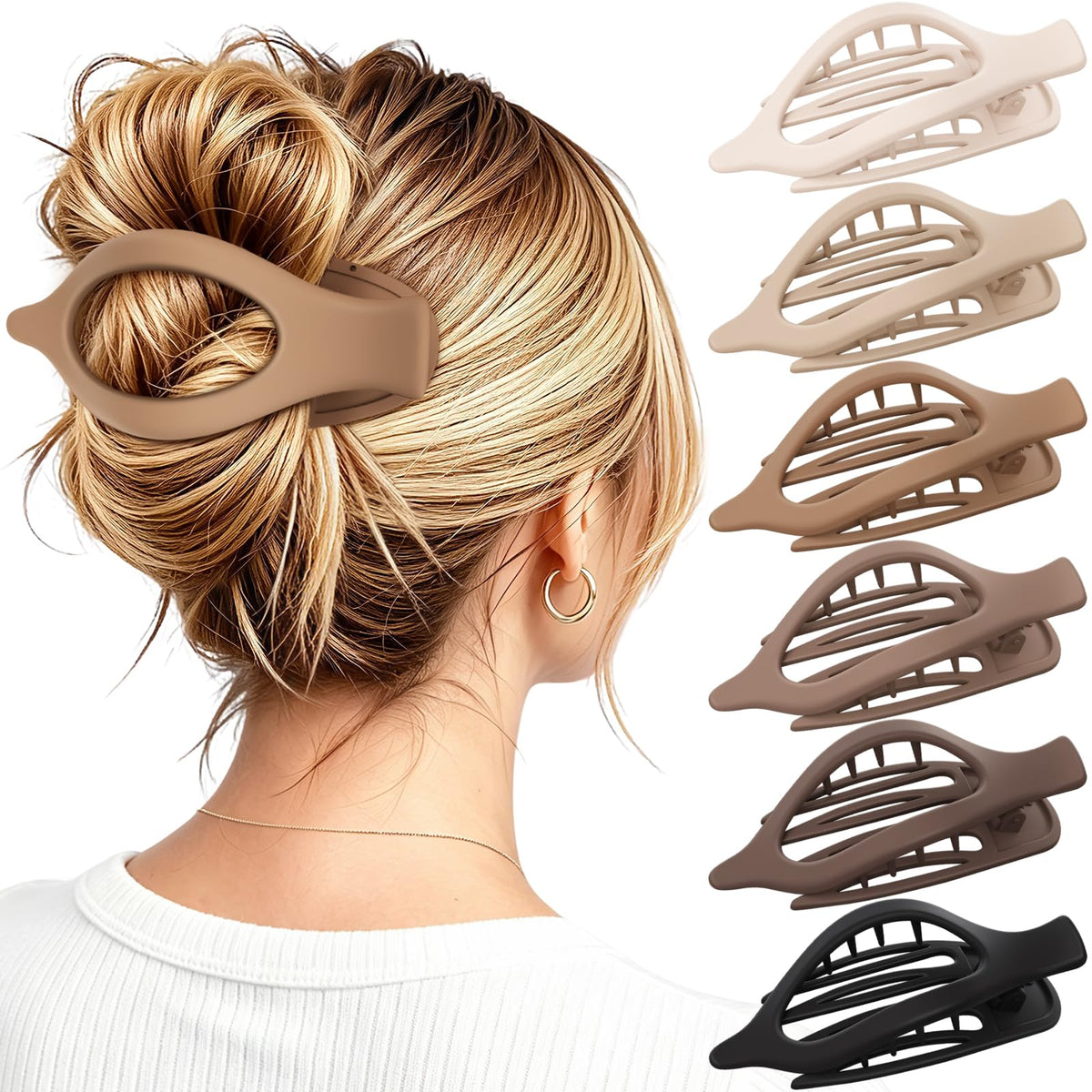 4 PCS Large Flat Hair Clips for Women Girls, French Concord Lay Down Claw Clips for Thick Thin Hair, Comfortable Curved Flat Clip, Leopard Print Stylish Strong Hold Hair Accessories, Tortoise