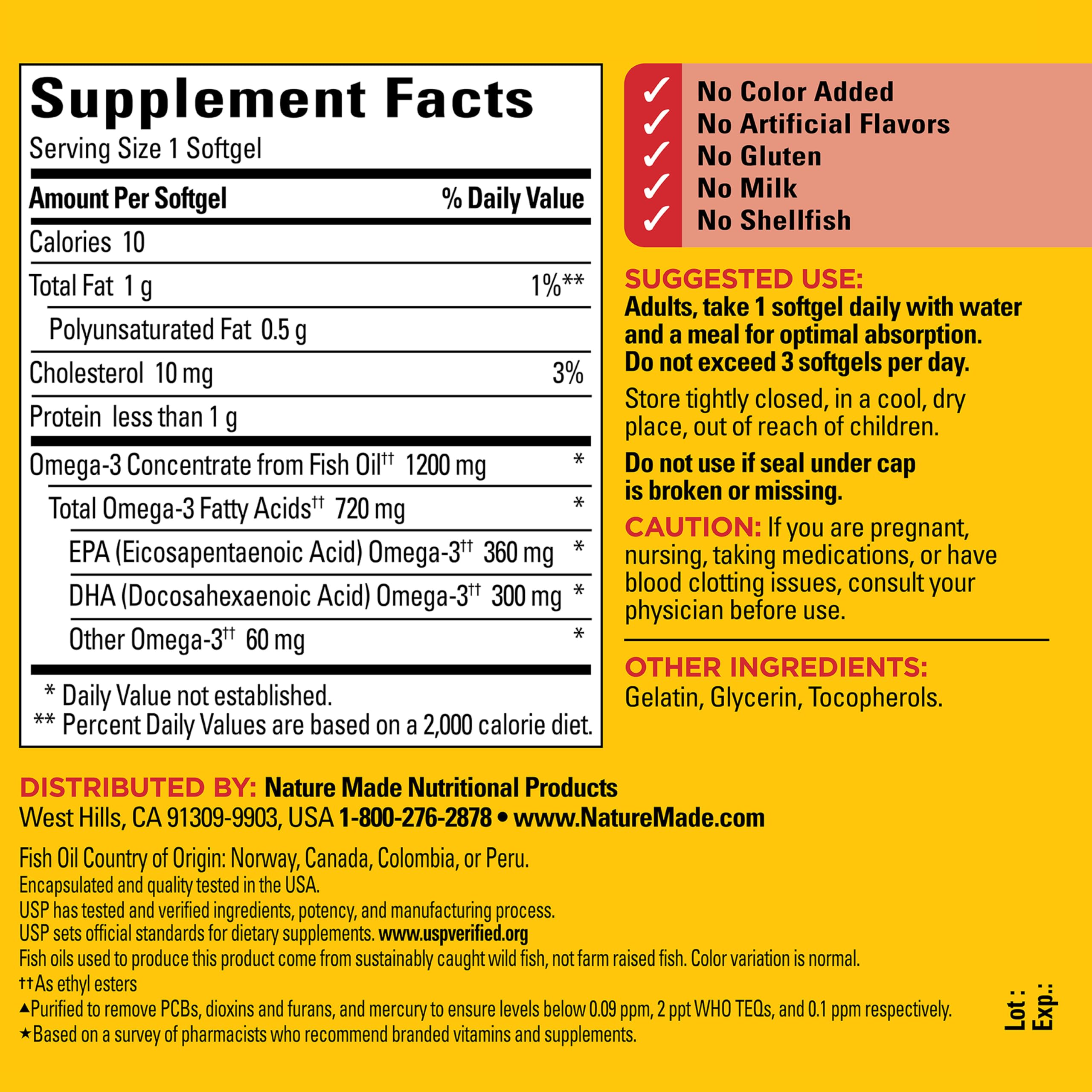 Nature Made Fish Oil Omega 3, 1200 mg Softgels, One Per Day, 100 Softgels | Omega 3 Fish Oil as Ethyl Esters 1200 mg Softgels, EPA DHA Supplement for Healthy Heart, Brain, Eye Support, 100 Day Supply