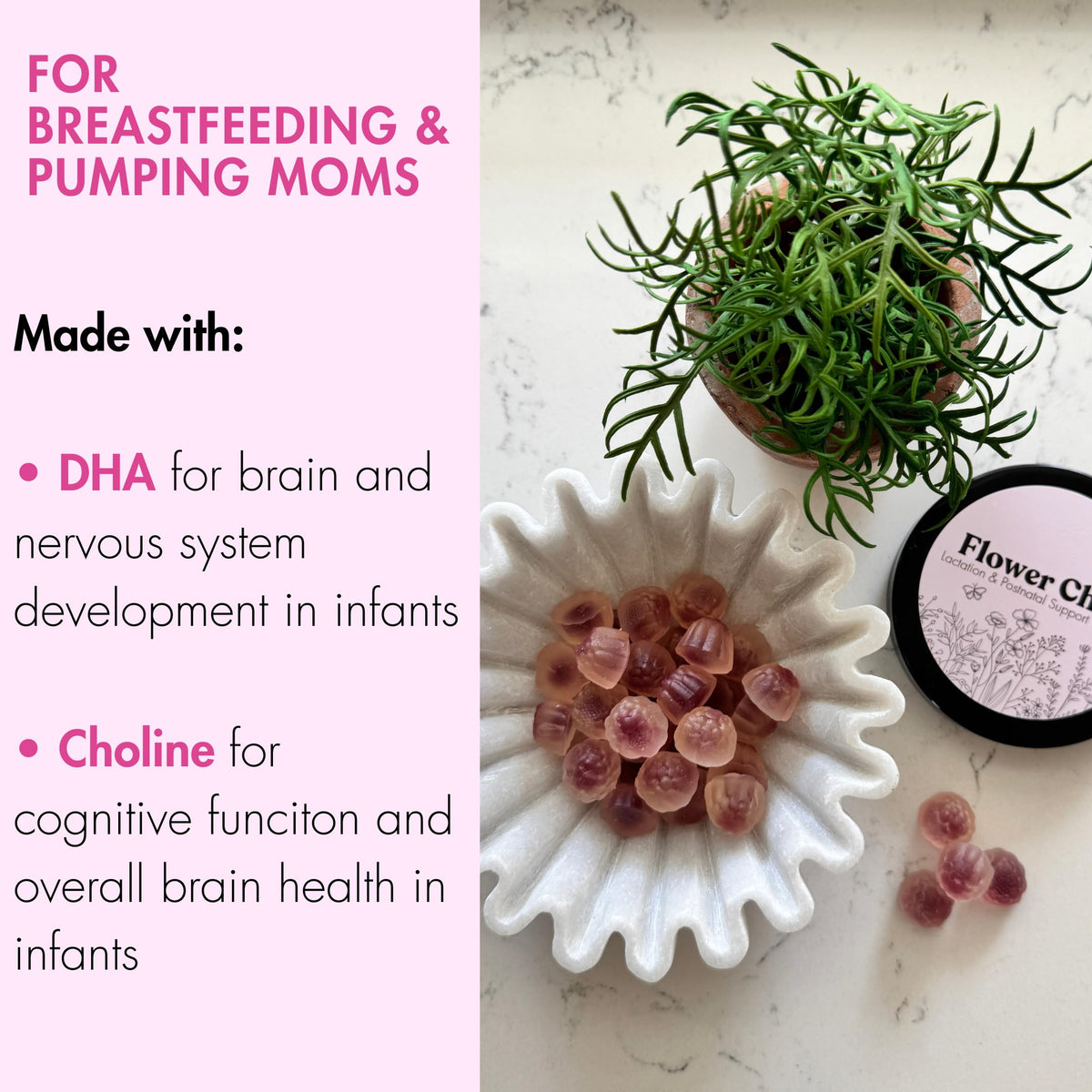 Flower Child Breastfeeding Gummies for Milk Production with Organic Moringa, Milk Thistle, Choline & DHA, Lactation Supplement Postnatal Recovery Vitamins, Fenugreek Free, Vegan, 60 Count