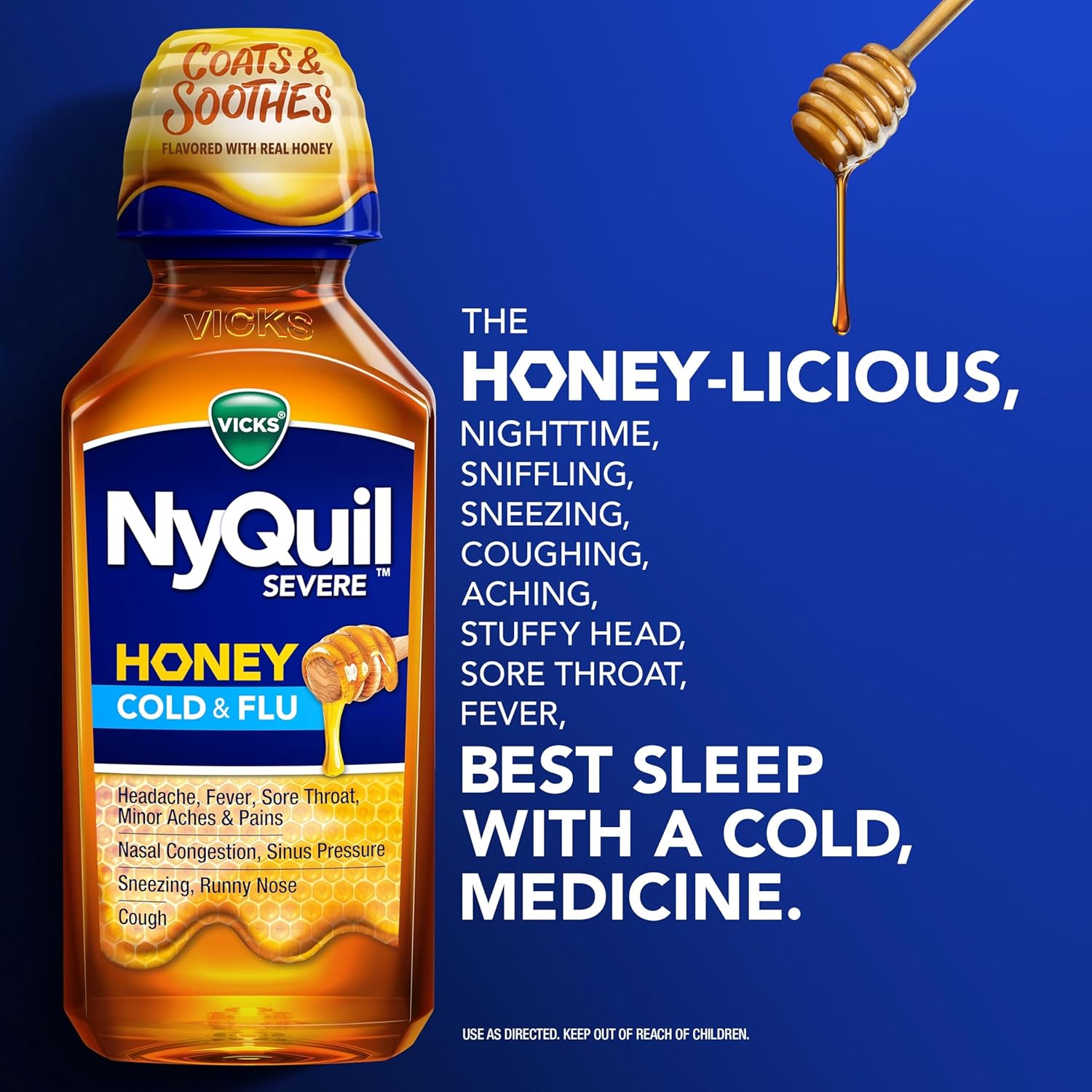 Buy now VICKS DayQuil & NyQuil SEVERE Honey Flavor Co-Pack, Cold & Flu Medicine, Relieves Headache, Fever, Sore Throat, Minor Aches & Pains, Nasal Congestion, Sinus Pressure, Stuffy Nose, and Cough, 2x12oz at indiglob india