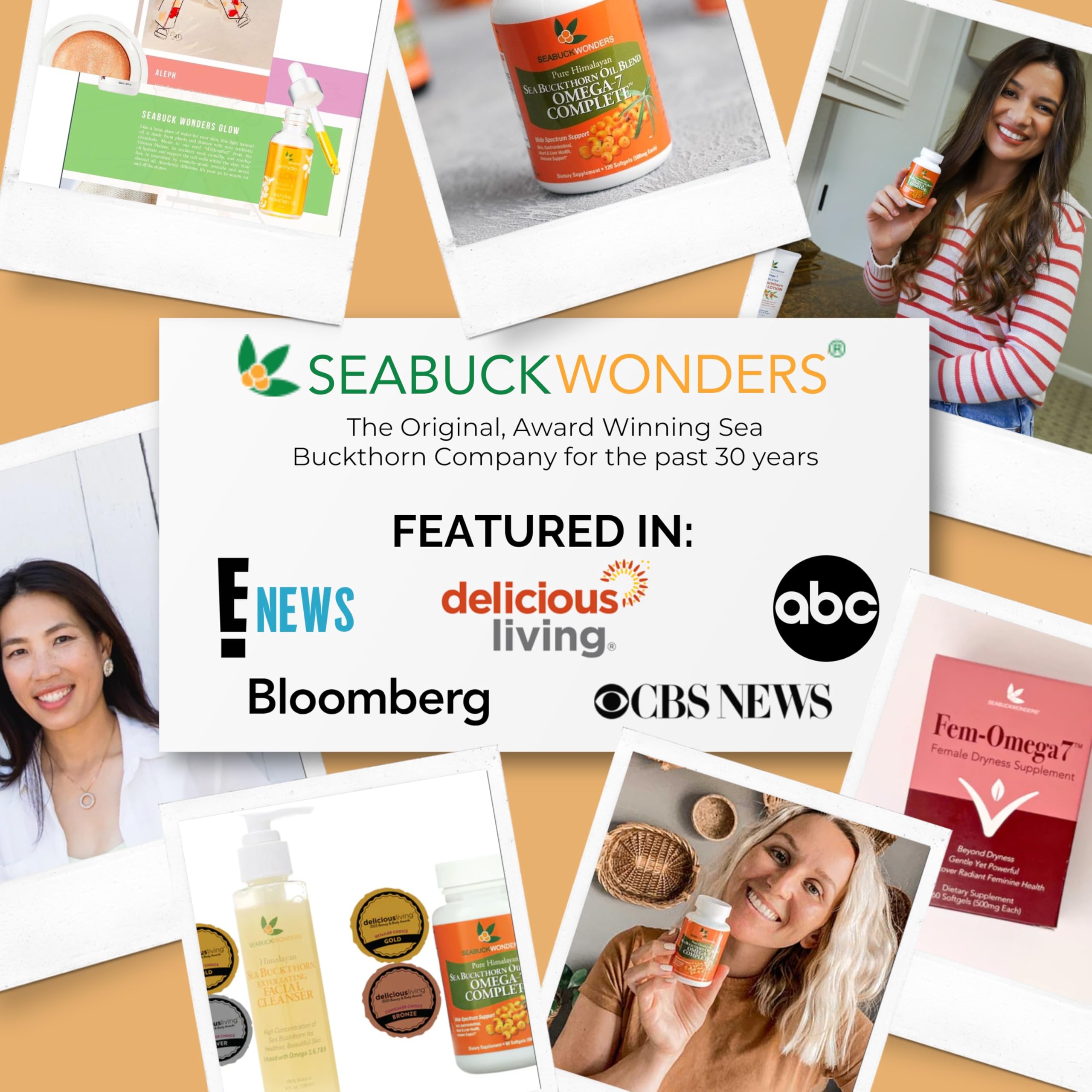 SeabuckWonders Organic Sea Buckthorn Oil Omega-7 Complete, 30 Softgels | 15 Day Supply, with Omega 3, 6 & 9, Supports Hair, Skin & Nails, 100% Pure with Zero Filler Oil