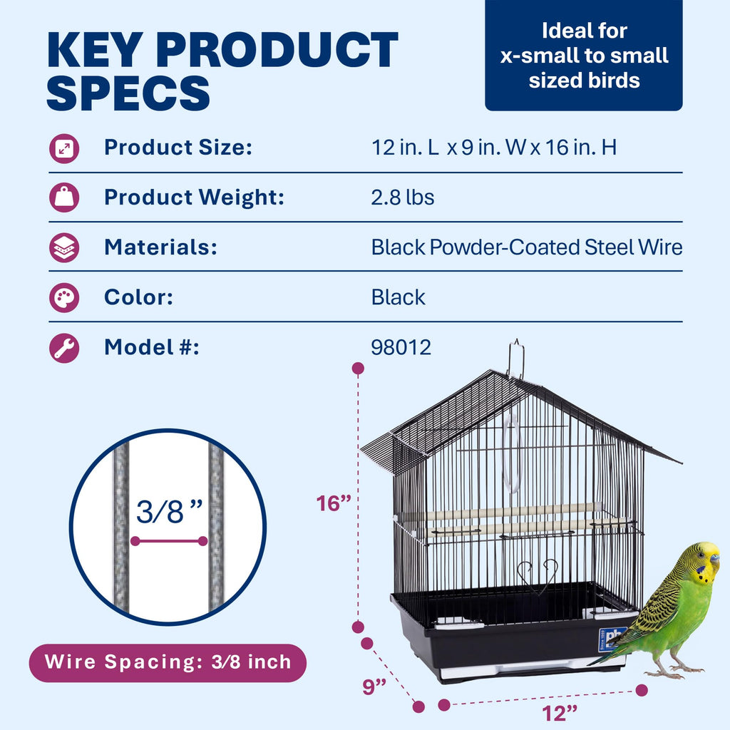 Prevue Pet Parakeet Manor Bird Cage with Handle Easy Storage - Black