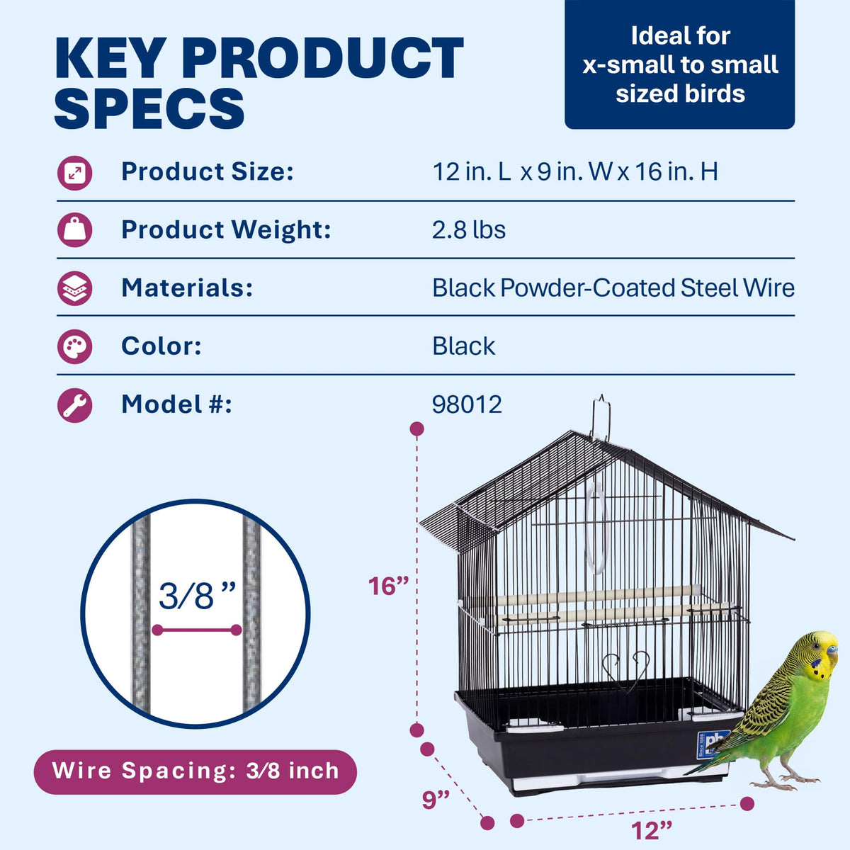 Prevue Pet Parakeet Manor Bird Cage with Handle Easy Storage - Black
