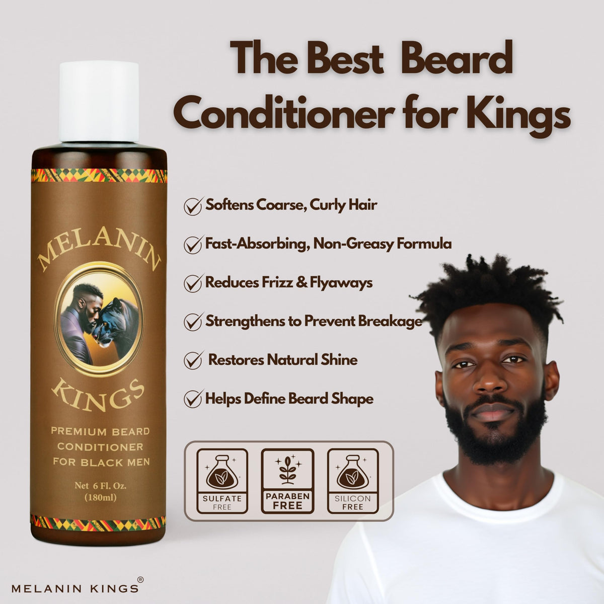 Melanin Kings Beard Wash & Conditioner Set for Black Men – Gently Cleanse, Hydrate & Soften Coarse, Dry and Curly Beards – African Oil Blend with Baobab, Marula, Argan & Jojoba