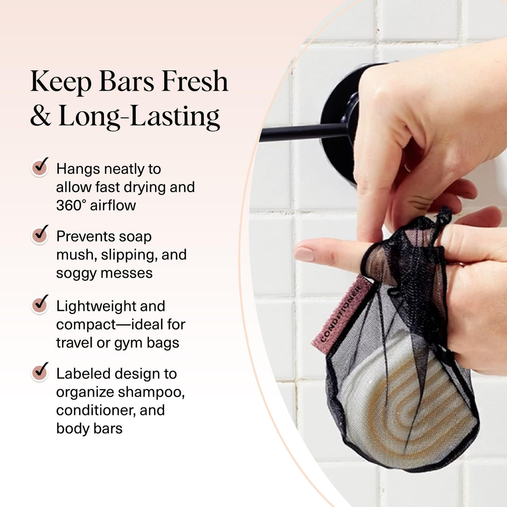 Buy now Kitsch Bar Soap Saver Bag – Patented Mesh Bag Soap Holder for Shampoo and Conditioner Bars - Extends Use & Prevents Soggy Mess - Recycled Mesh Beauty Pouch, Eco-Friendly – Black at indiglob india