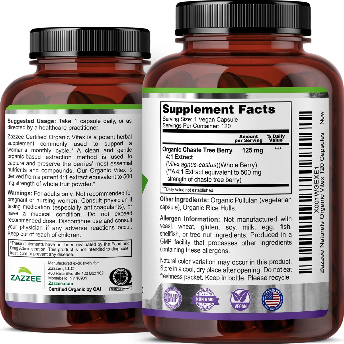 Zazzee USDA Organic Vitex Chasteberry, 120 Vegan Capsules, 4 Month Supply