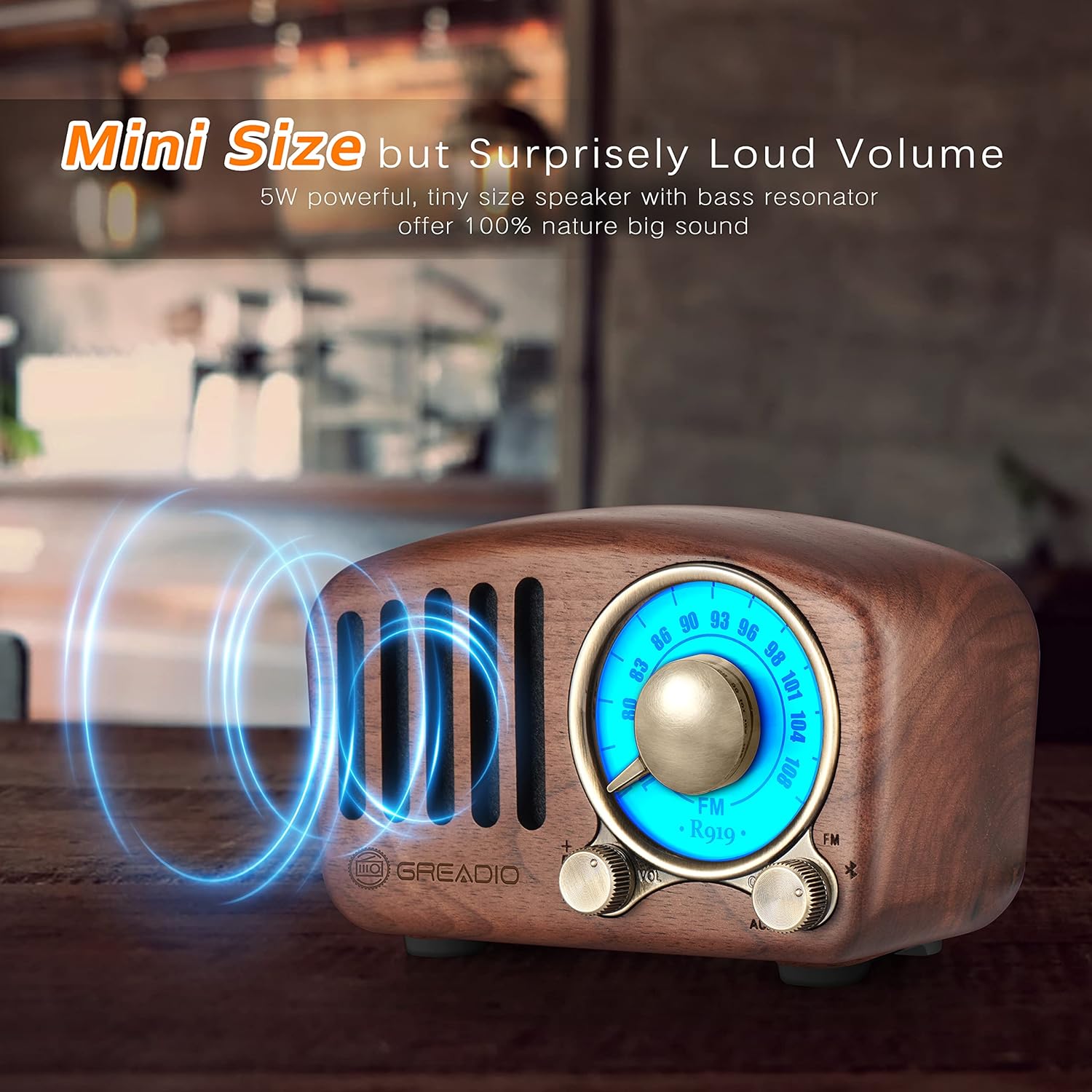 Buy now Vintage Greadio Walnut Wood Bluetooth Speaker Radio - Retro Style, Bass Enhancement, Loud Volume, Bluetooth 5.0, MP3 & FM Radio at indiglob india